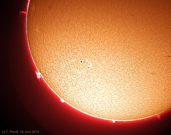 Sonne in h-alpha, 18. Juni 2014, (c) C. Preuß